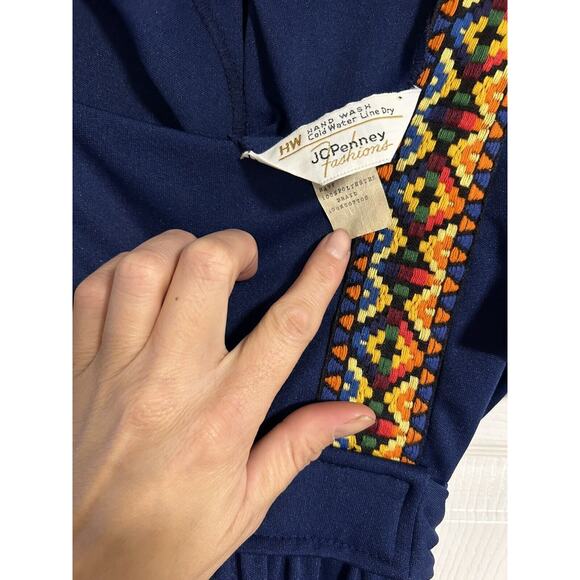 Vintage Hippie Dress Maxi Authentic 1970’s Size 9 Embroidered 2, 4, 6 JC Penney - Picture 4 of 6